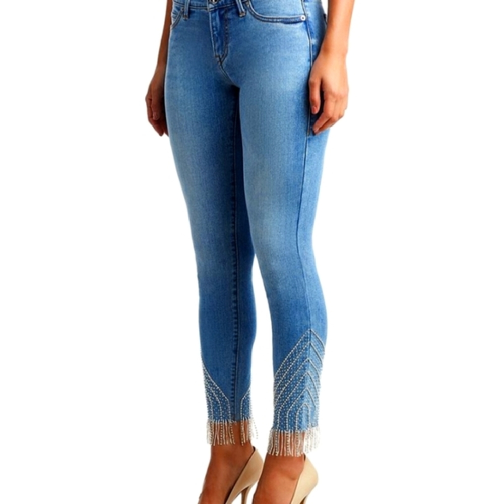 True Religion Sz 33 Halle Crystal Fringe Jean